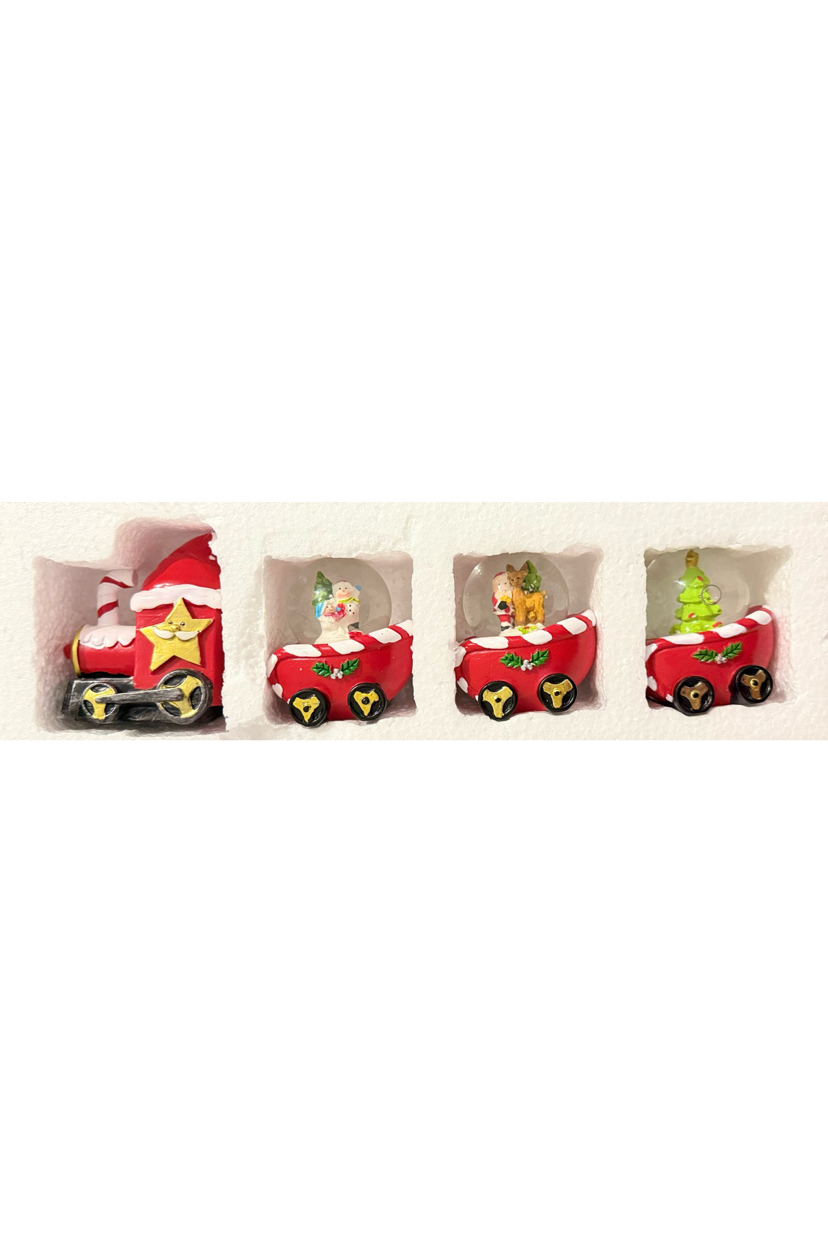 Yılbaşı Kar Küresi Tren Dekoru – 3 Vagonlu Sallandığında Kar Yağan Yılbaşı Masa Süsü 7×6 cm 4